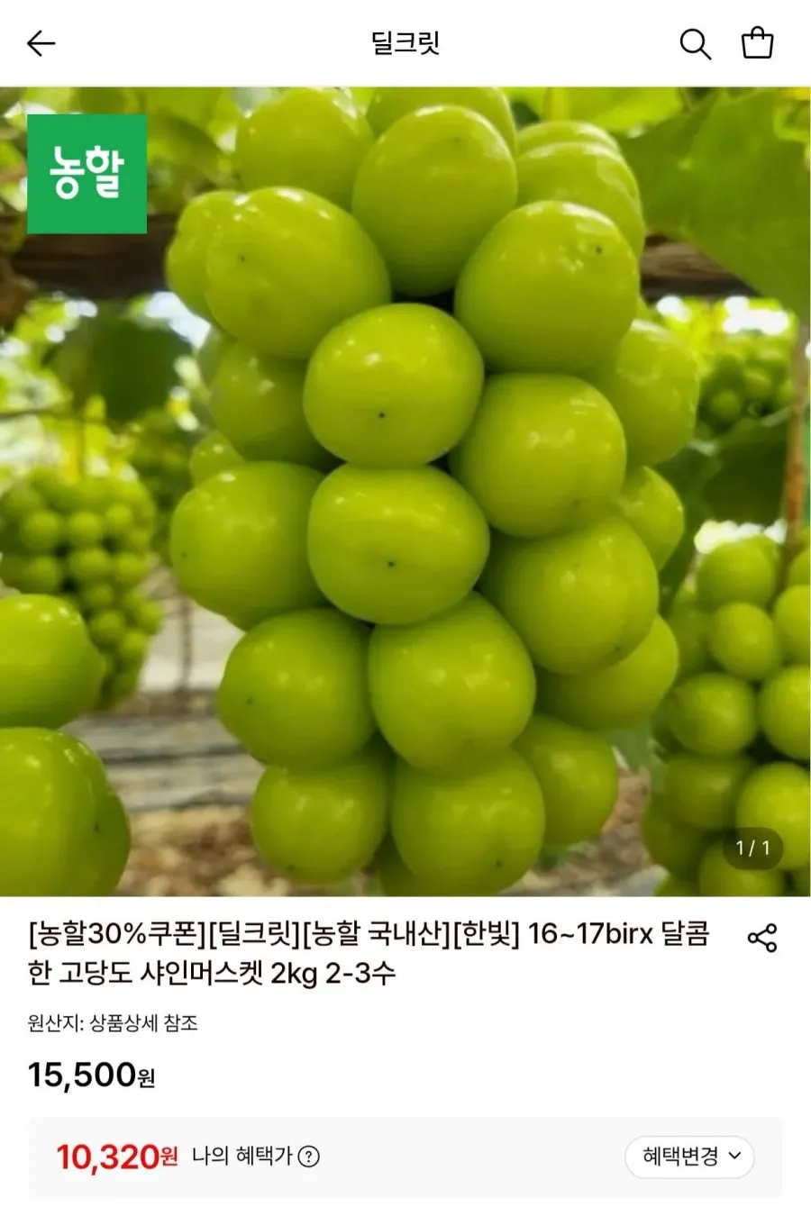 국내산 샤인머스켓 2kg 2~3수