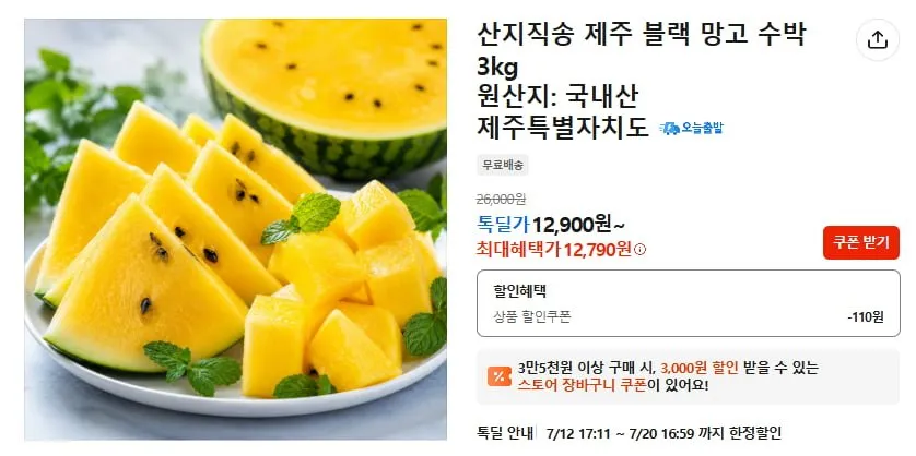 산지직송 제주 블랙 망고 수박 3kg