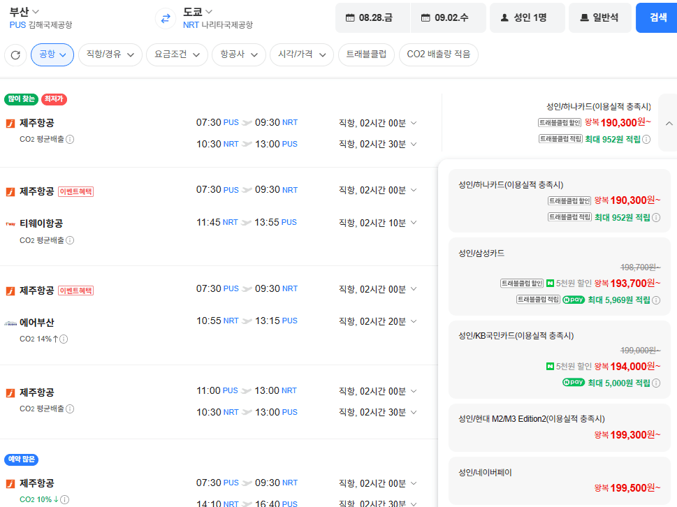 부산-도쿄 0828-0902 삼성카드